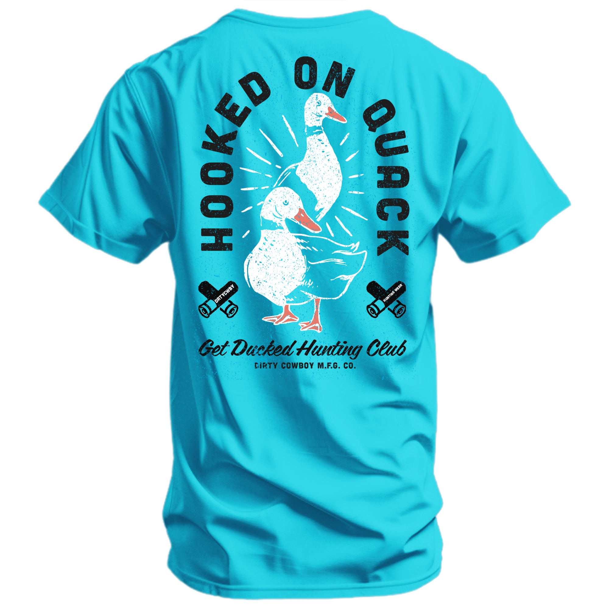 Hooked On Quack Duck Hunting Club Men's T-Shirt - DIRTY COWBOY MFG #color_tahiti-blue